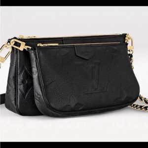 Louis Vuitton Black Leather Monogram Chain Wristlet with Gold Hardware